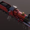 Red Vintage Steam Train With Golden Chimney Black Details And Number 5