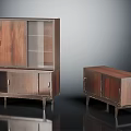 Vintage Wooden Display Cabinet and Storage Cabinet with Glass Doors and Slim Legs