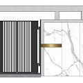 Modern Entrance Gate Design With Black Striped Panels And Marble Wall Accent