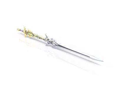 Ornate Decorative Sword As Mythical Weapon With Gold Silver Accents And Sharp Blade 3d model