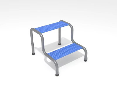 Two Step Metal Frame Step Stool With Blue Non Slip Platforms 3d model