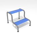 Two Step Metal Frame Step Stool With Blue Non Slip Platforms
