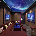 Modern KTV Interior With Starry Ceiling Multiple Screens Sofas And Coffee Tables 3d model