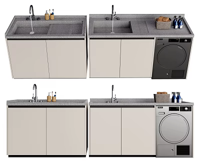 Modern Bathroom Vanity Cabinet with Sink Countertop Storage and Washing Machine 3d model