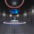 Futuristic Sci Fi Interior With Circular Platform Glowing Rings And Floating Objects 3d model
