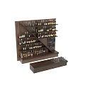 Wine Bar Display With Wooden Shelves Various Bottles Glassware And Blackboard Menu