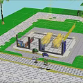 XOXO Convenience Store Building With Red Roof Palm Trees And Children Walking In Front