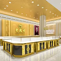 Elegant Jewelry Store Interior Design With Gold Decor Display Counters And Model Posters