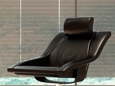 Black Leather Modern Lounge Chair With Window Blinds And Outdoor View 3d model