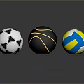Professional Sports Equipment Display With Soccer Basketball Volleyball Balls On Black Stands