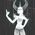 Game and Movie Character in Spiked Black Armor with Horns and Red Core