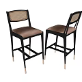 Modern Bar Stools with Woven Back Upholstered Seat and Golden Metal Legs