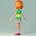 Animated Game Character Girl With Orange Hair Green Yellow Striped Shirt And Plaid Skirt