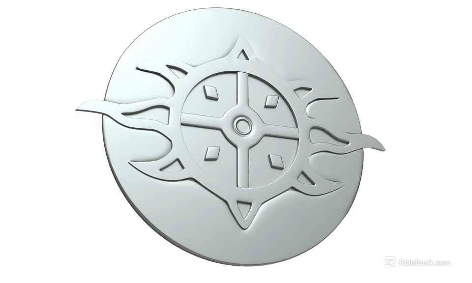 Circular Shield With Decorative Flame Patterns Central Cross Structure And Geometric Design 3d model