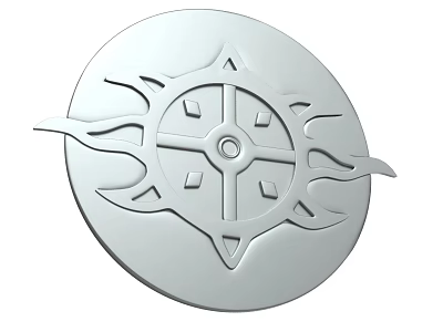 Circular Shield With Decorative Flame Patterns Central Cross Structure And Geometric Design 3d model