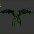Fantasy Monster 3D Model With Green Orange Wings Glowing Eyes And Sharp Claws In Spread Pose