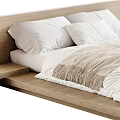 Modern Wooden Double Bed with White Pillows Soft Bedding and Platform Frame