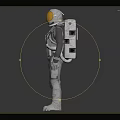 Astronaut in Gray Spacesuit with Golden Helmet on Reflective Floor Gray Background