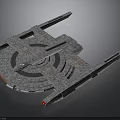 3D Aerospace Model of Cosmic Space Station with Circular Structure Extended Arms and Textured Surface