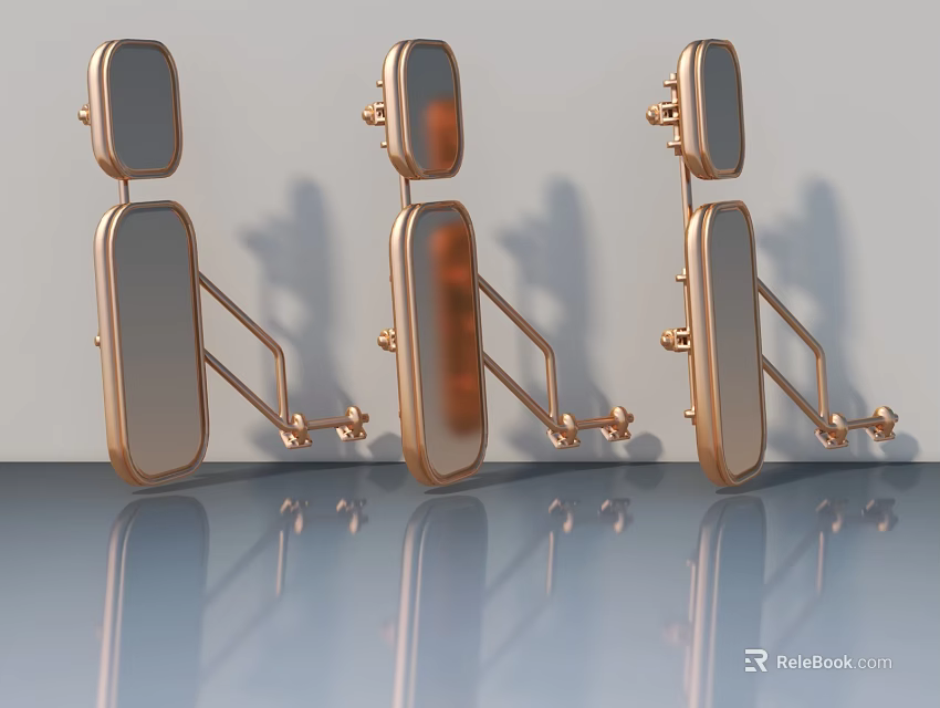 Golden Hinged Doors With Glass Panels Metal Hinges And Handles On Reflective Floor 3d model 