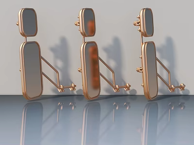 Golden Hinged Doors With Glass Panels Metal Hinges And Handles On Reflective Floor 3d model