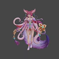Game and Movie Character With Pink Hair Fox Ears And Nine Tails In Purple Outfit