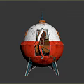 Vintage Red And White Rocket Model With Spiked Top Open Door And Metal Legs