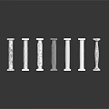 White And Gray Columns With Various Textures Arranged In A Row On Black Reflective Background 3d model