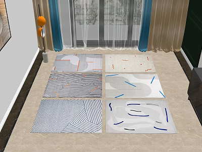 Square Rugs With Various Geometric Patterns And Line Designs For Indoor 3d model