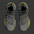 High Top Gray Knit Shoes With Yellow Accents And Sporty Design For Casual Wear
