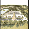 Aerial Planning Layout Of Neatly Arranged Residential Buildings With Greenery Lake And Roads