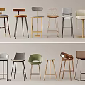 Assorted Stylish Bar Stools Featuring Various Designs Metal Wooden Legs And Multiple Colors