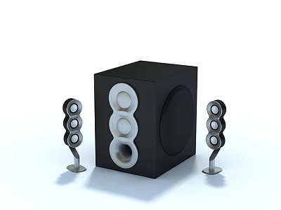 Black Cube Audio Speaker System With Satellite Speakers And Round Drivers 3d model