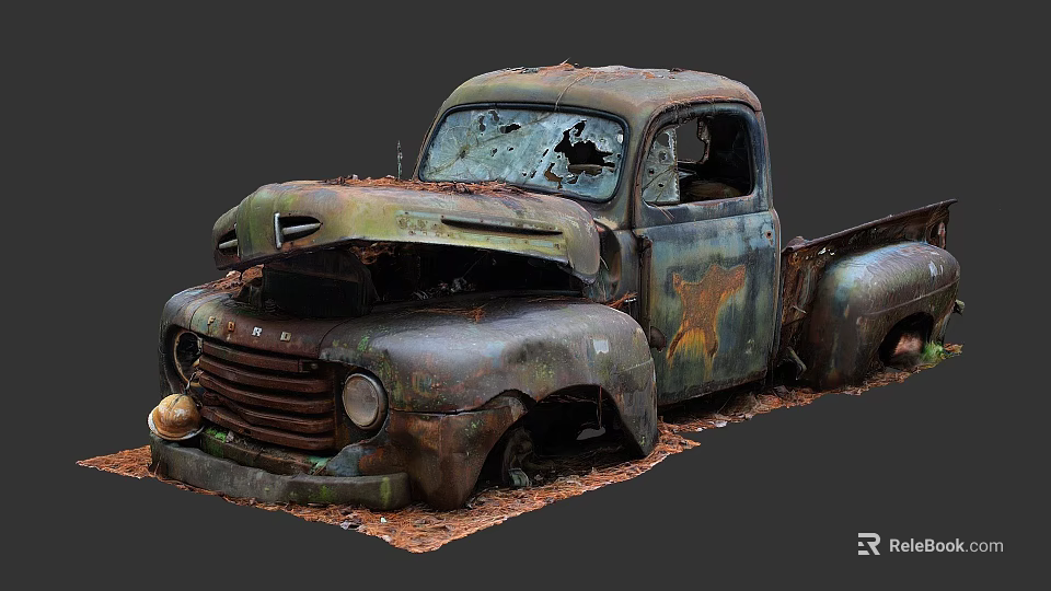 Vintage Rusted Abandoned Old Truck With Damaged Body And Broken Windows 3d model 