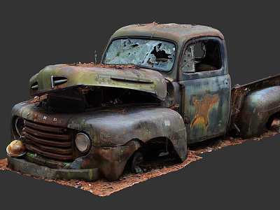 Vintage Rusted Abandoned Old Truck With Damaged Body And Broken Windows 3d model