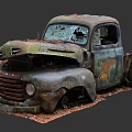 Vintage Rusted Abandoned Old Truck With Damaged Body And Broken Windows