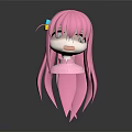 Cute Cartoon Character 3D Head Model With Pink Long Hair And Colorful Hair Accessory