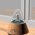 Modern Electronic Device With Transparent Cone Design Wooden Base Black Components And Colorful Light Effects