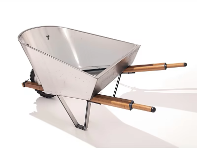 Industrial Wheelbarrow With Stainless Steel Body And Wooden Handles For Heavy Duty Use 3d model