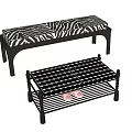 Stylish Black Frame Bench And Stool With Zebra Pattern And Striped Cushions And Shoe Rack
