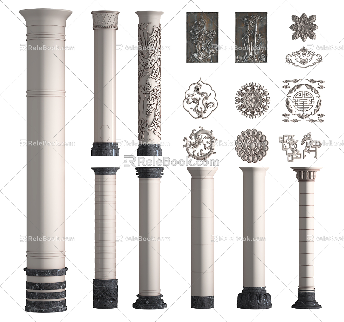 Chinese-style Column Column Carved Component model