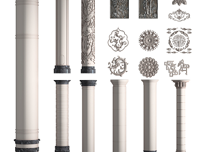 Chinese-style Column Carved Component model