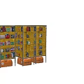 Industrial Storage Equipment Yellow Shelves With Orange Bases In Industrial Facility