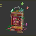 Red Vending Machine Decorated With Green Leaves Red Flowers And Floating White Stars