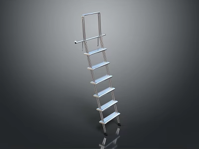 Silver Metal Multi Step Ladder With Handrail Sturdy Design For Indoor Outdoor Use 3d model