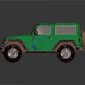 Green Off Road Jeep With Worn Paint And Muddy Exterior Details