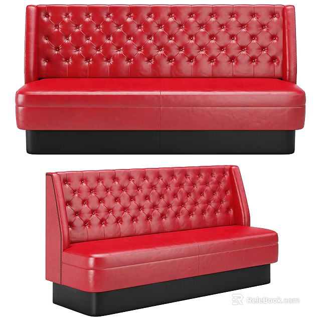 Elegant Red Leather Sectional Sofa With Tufted Backrest And Black Base 3d model