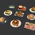 Assorted Delicious Foods Including Tacos Pancakes Sushi Fried Chicken And Burgers