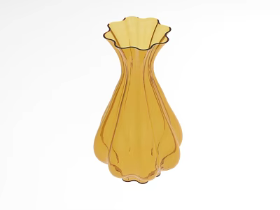 Elegant Yellow Glass Vase With Fluted Design For Home Decor Ornament Set 3d model