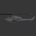 Gray Military Helicopter Side View With Rotor Cockpit Windows And Weaponry